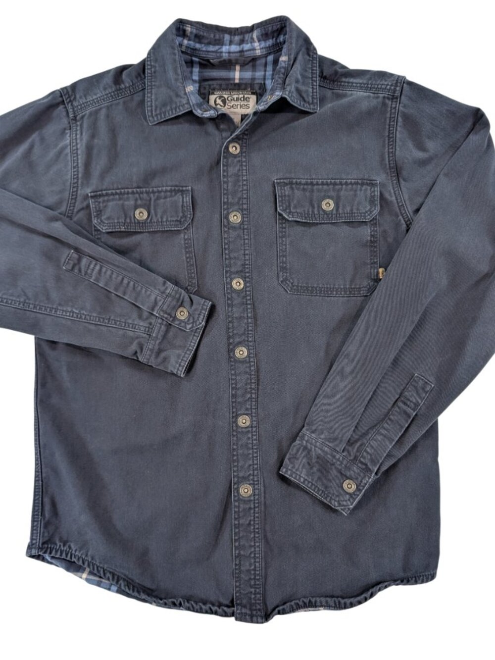 Gander Mountain Guide Series Navy Blue Cotton Work Shirt Jacket Small Utility